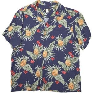 Hawaiian Reserve Collection Men's 3XL Navy Pineapple Floral Button Hawiian Shirt